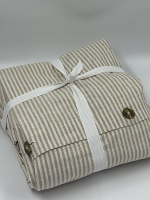 New Pottery Barn Wheaton Striped Duvet Cover, QUEEN, Flax & Ivory Stripe RARE!-image