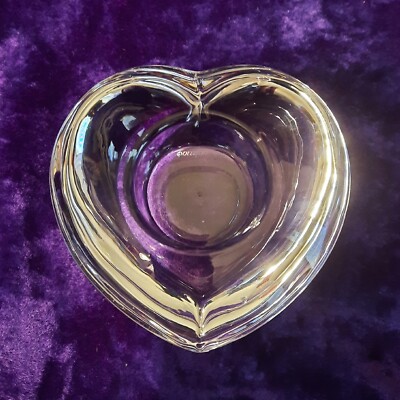 Orrefors Heart Shaped Crystal Votive Candle Holder Sweden Signed-image