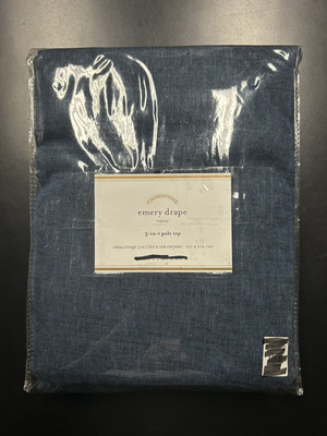 Pottery Barn Emery Linen Curtain Panel Midnight Blue 108x50 Cotton Lining-image