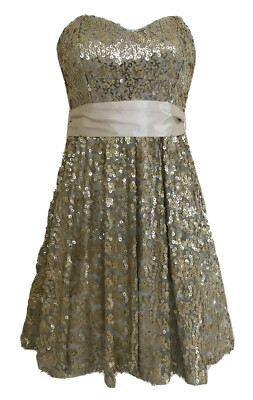 City Studio Short Formal Dress Gold Sequins Tulle Strapless Dance Prom Size 5-image