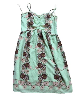 MAX STUDIO  Spaghetti Strap Sweet Heart Neckline Green Casual Floral Dress Sz 8-image