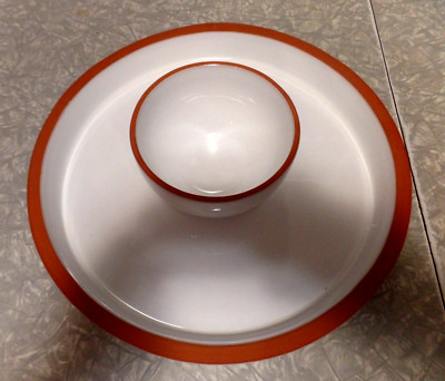 VERY RARE 2 PC. DANSK PORTUGAL X-LARGE CHIP/VEGETABLE DIP SET W/TERRA COTTA EDGE-image