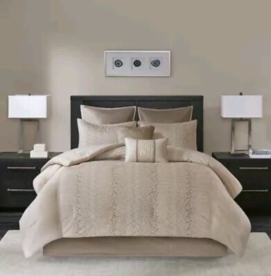 Madison Park Camelia 8pc King Embroidered Comforter Set Cream Bedding-image