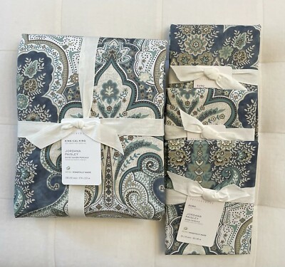 Pottery Barn JORDANA PAISLEY Duvet King/Cali King & Three Euro Shams Blue NWT-image