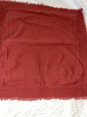 Pottery Barn Rust Distressed Look Pillow Cover 18” X 18” Cotton Zipper Fringe Eg-image