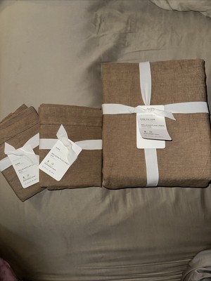 POTTERY BARN Belgian Flax Linen Duvet-Bronze-king / California 2 Euro Shams-NWT-image