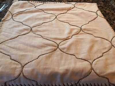 Pottery Barn Beige/Khaki w/ Gold Thread Pillow Cover 22 X 22 Tile Embroidered-image