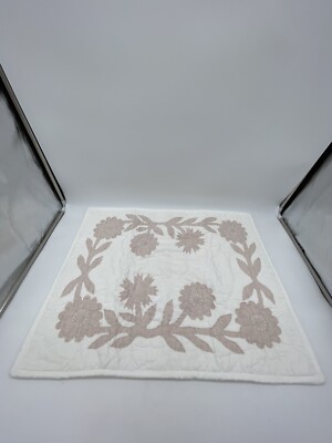 New Pottery Barn Lilo Quilted Applique Hawaiian EURO Sham Pink White-image