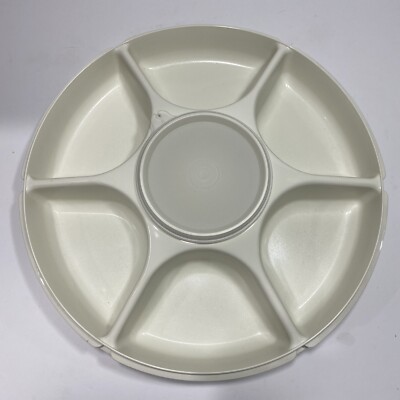 Vintage Tupperware Divided Veggie Relish Party Tray w/ Dip Bowl +Lid 1665 EUC-image