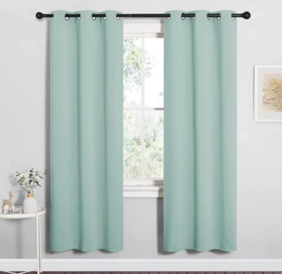 NICETOWN Bedroom Curtain Panels Blackout Draperies Thermal Insulated Solid Aqua-image