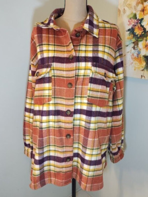 Womens Oversized Plaid Jacket XL Flannel Button Front Pockets Soft Fall Winter-image