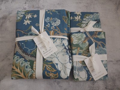 pottery barn Dahlia Floral queen duvet & 2 king sham original $289 new BLUE-image