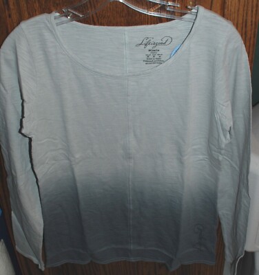 Large NWT Women's Life Is Good Gray Dip Dye FITTED LS Lightweight Fade Out Tee-image