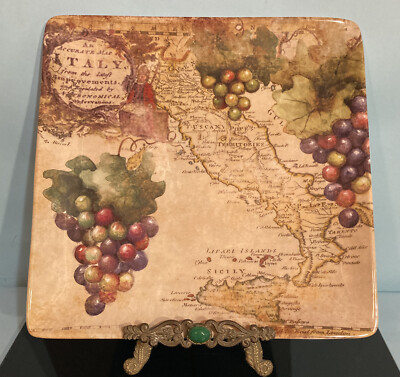 Susan Winget Map of Italy Grapes The Studio Shop Square Platter 12.5 X 12.5” HTF-image