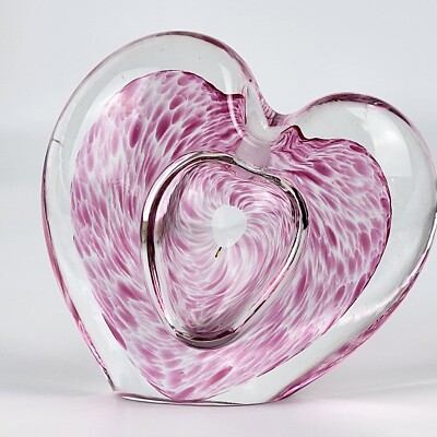 Hand Blown Studio Art Glass Pink Heart Shaped Perfume Bottle Vase No Dauber-image