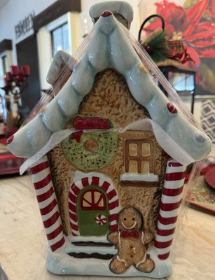Gingerbread House Cookie Jar Sleigh Bell Potter's Studio Holiday Christmas-image