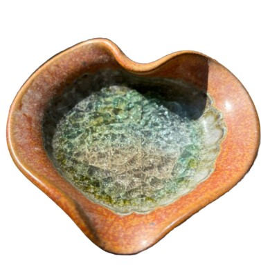 Studio Art Pottery Heart Shaped w/ Recycled Glass Bottom Trinket Dish Valentines-image
