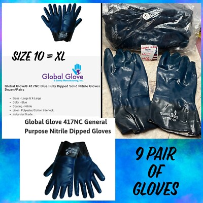 Global Gloves 417NC-10 Nitrile Glove Size XL 9 PAIR LARGE Blue Dipped INDUSTRIAL-image