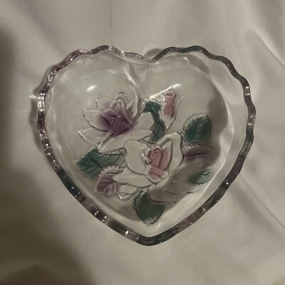 Mikasa Studio Nova Crystal Heart-Shaped Candy Dish Etched Roses-image