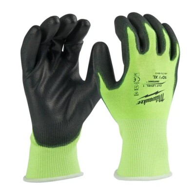 Milwaukee High Visibility Cut Level 1 Poly Dipped Gloves X-LARGE   ( 1 PAIR )-image