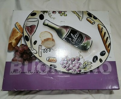 Clay Art 2 Piece Ceramic Chip And Dip Set Platter Serving Dish Buon Vino EUC -image