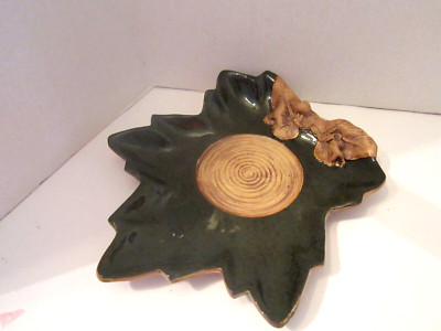 VINTAGE ELLEN EVANS STUDIO POTTERY TERRAFIRMA LEAF SHAPED PLATE CANDLE STAND-image