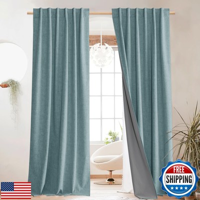 NICETOWN Full Blackout Skylark Blue Linen Curtains 102