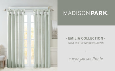 Madison Park Twist Tab Lined Window Curtain Emilia 50 x 108 Dusty Aqua New-image