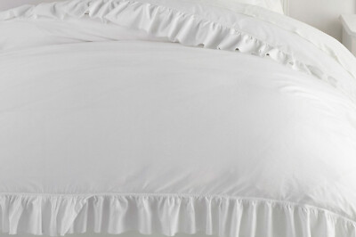 Pottery Barn Teen Washed Cotton Ruffle Organic Duvet Cover White Full/Queen Nip-image