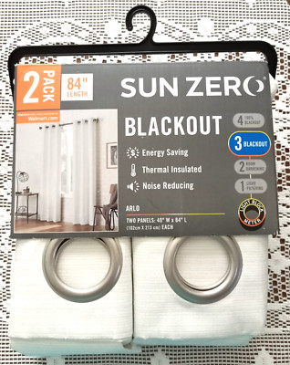 Sun Zero BLACKOUT Curtains 2 PANELS 40 x 84 WHITE Arlo Woven Fabric FAST SHIP-image
