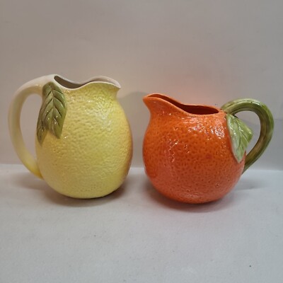 Vintage Ceramic Lemon Shaped Pitcher/Carafe & Orange Shaped Pitcher/Carafe-image