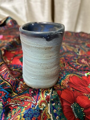 Studio Pottery Small Vase Signed By Artist, Irregular Shaped Top-image