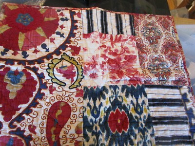 2 Pottery Barn Malbi Patchwork red multi standard shams quilted  photo shoot smp-image