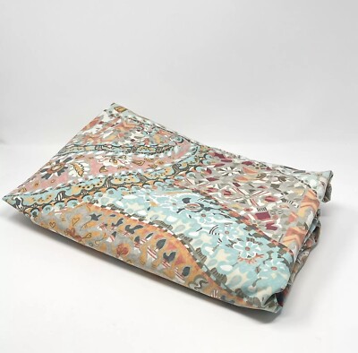 POTTERY BARN Paloma Paisley Organic Cotton Queen Full Duvet Cover Aqua Orange-image