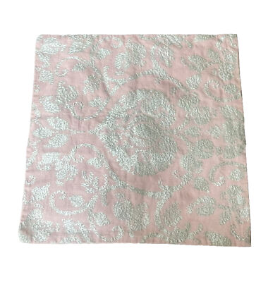 New Pottery Barn Pink Silver Crewel Embroidered 18”x 18” Pillow Cover-image