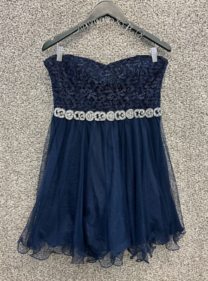 City Studio Party Dress Blue Metallic Swing Dress Stapless Dress Junior's 13-image