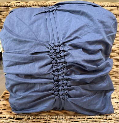 Pottery Barn PB Dorm Simply Smocked TWIN Duvet Cover Blue Cotton 68 X 86”-image