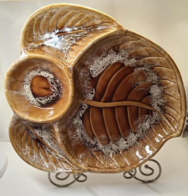 Vtg MCM Wade of California Brown Drip Glaze Platter Appetizer Vegetable Chip/Dip-image