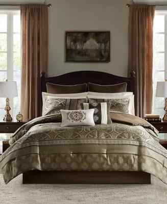 MADISON PARK ESSENTIALS Zara King 16 Piece Jacquard Complete Bedding Set With 2-image