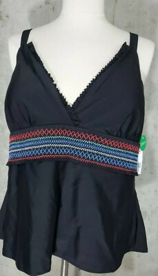 Dip~Black & multicolored Tankini Swimsuit Top~ Adjustable Straps~ Size 2XL~NWT-image