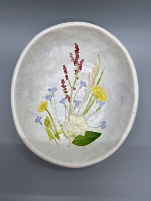 Studio Crafted Signed Art Pottery  SALT MARSH POTTERY BOWL PLATE FLOWERS-image