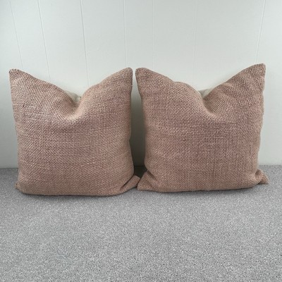 Pottery Barn Faye Linen Textured Pillow Covers Only 20x20 Pink Peach Blush Set 2-image