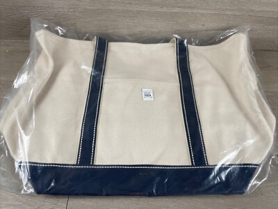 POTTERY BARN LANDON COTTON CANVAS TOTE BEACH BAG NAVY/NATURAL Travel CarryOn-image
