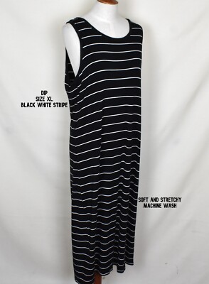 Dip Dress XL Black White Stripe Long Sleeveless Soft and Stretchy Machine Wash-image