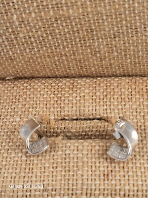 Unique Curved Genuine Pave Diamond Earrings Sterling Silver-image