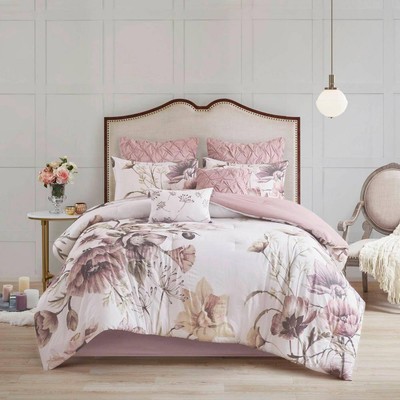 Gisele 8-Piece Blush King Cotton Printed Comforter Set-image