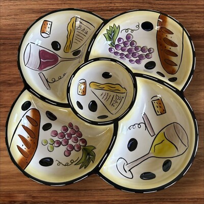 Clay Art Buon Vino Chip & Dip Large Serving Platter Vegetable Tray 16
