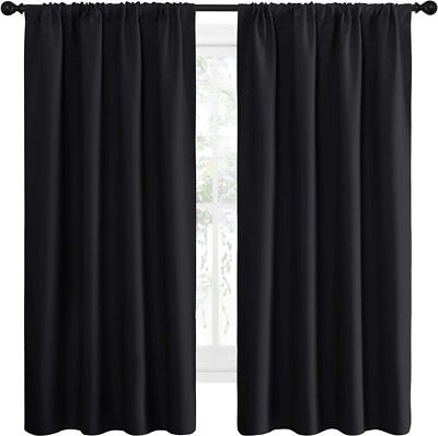 Nicetown Thermal Insulated Rod Pocket Blackout Curtains - Black 42W x 63L-image