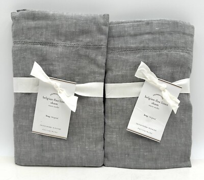 NEW Pottery Barn BELGIAN FLAX LINEN King Shams ~Set of Two~ Flagstone Gray-image