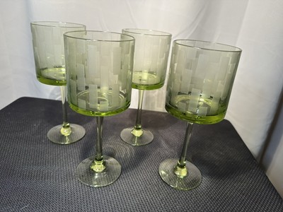 STUDIO NOVA, Crystal FOLEY SQUARE, Green Frosted - Set of 4 WINE WATER GOBLETS-image